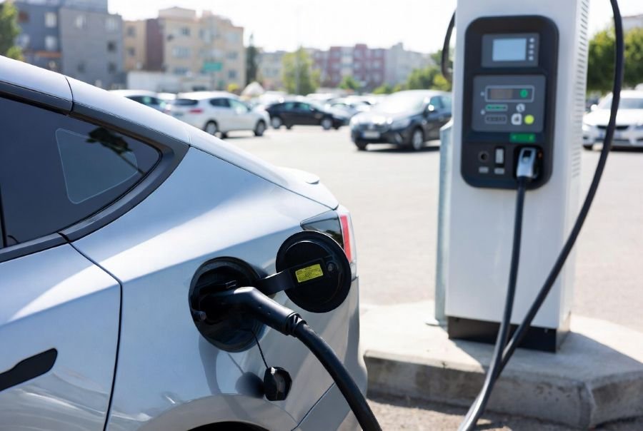 400V vs 800V EV charging comparison showing two electric vehicles connected to modern fast chargers