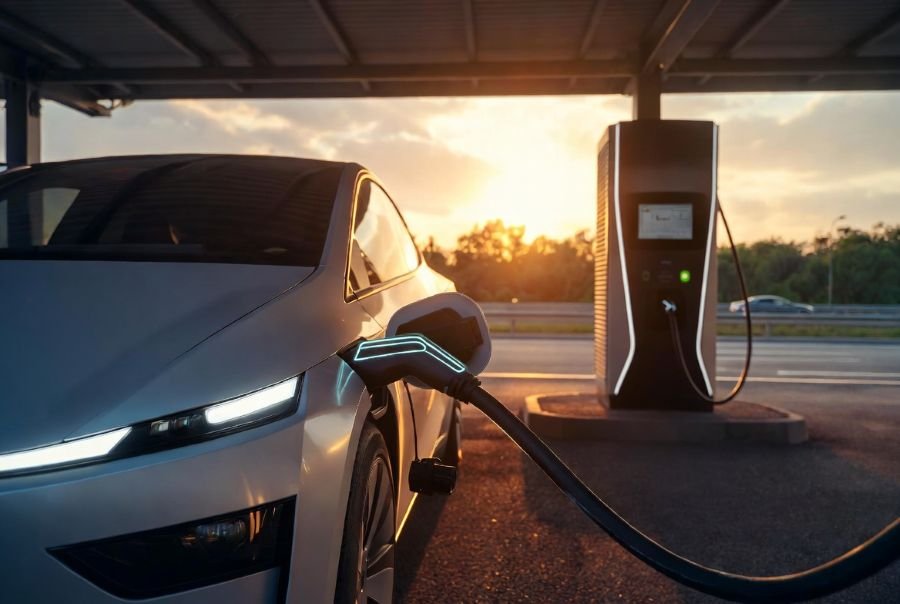 400V EV charging architecture illustration showing mainstream electric car connected to a home wallbox
