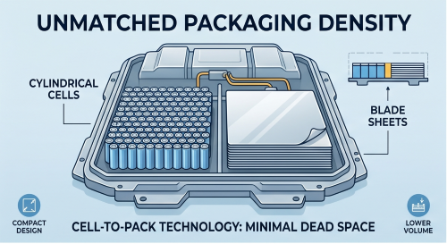 BYD Blade Battery — Unmatched Packaging Density compared to traditional cylindrical cells