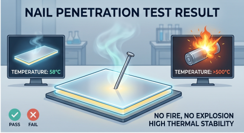 Nail Penetration Test Result — Blade Battery shows no fire or explosion versus NMC cell ignition