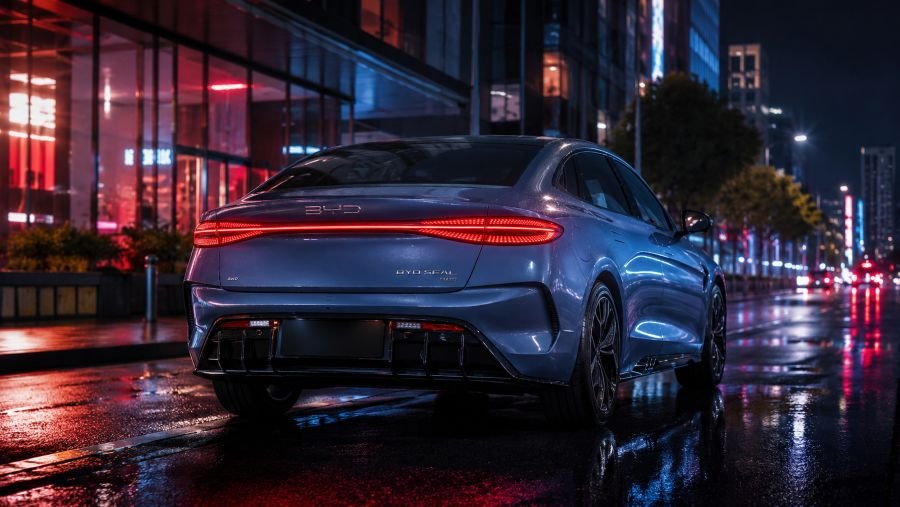 BYD Seal stunning night photography - rear view with illuminated design