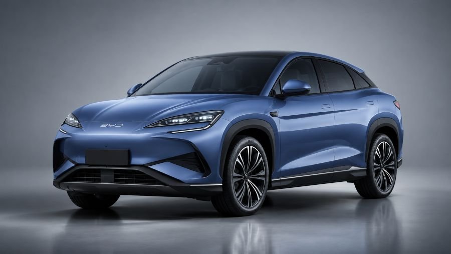 BYD Sealion 7 mid-size electric coupe SUV front three-quarter view