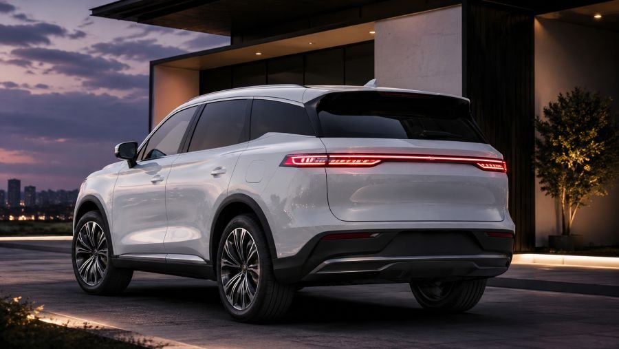 BYD Sealion 08 full-size three-row flagship electric SUV rear three-quarter view