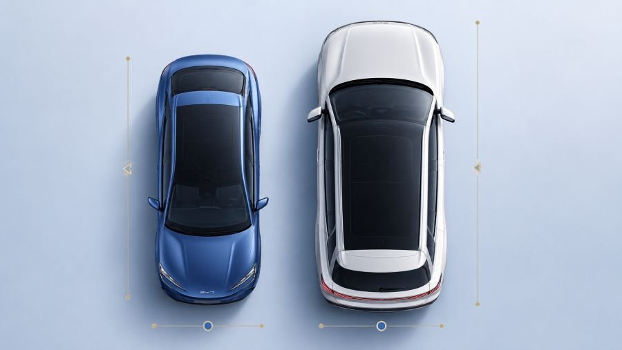 Overhead size comparison of BYD Sealion 7 and Sealion 08 electric SUVs