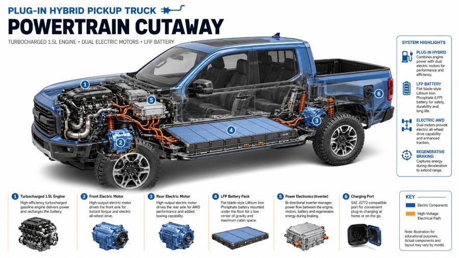 BYD Shark plug-in hybrid powertrain with dual electric motors and Blade battery explained