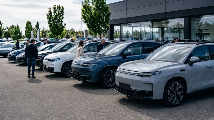Used Chinese cars for sale at a busy European dealership