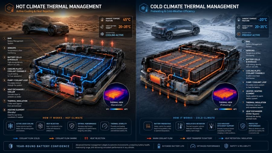 Battery Thermal Management - Hot and Cold Climate Comparison