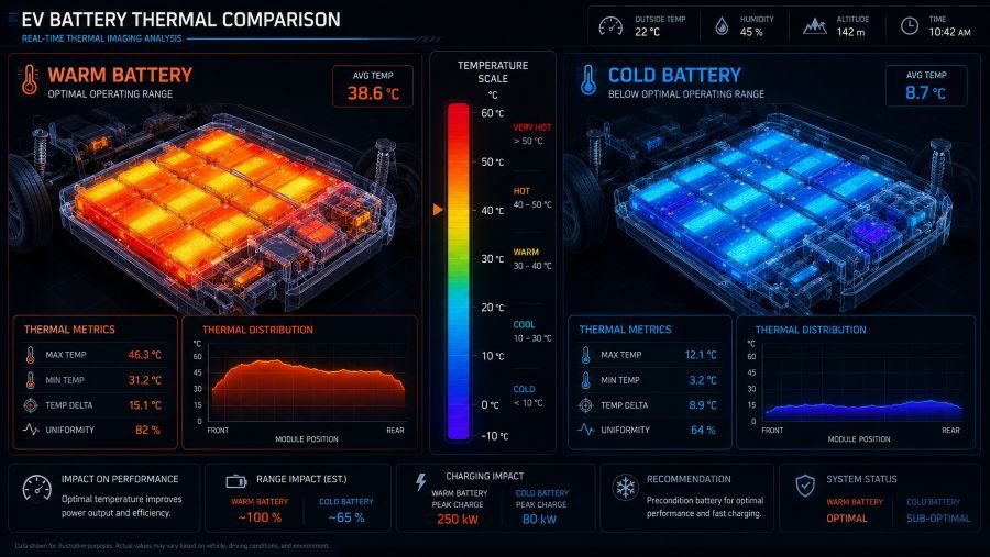 Thermal imaging battery temperature comparison