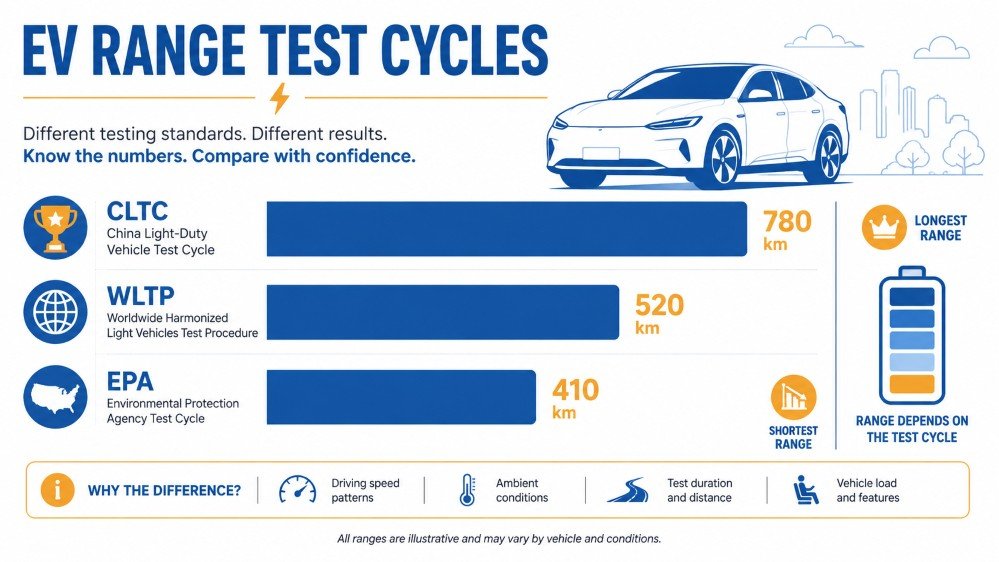 Comparison of CLTC, WLTP and EPA range testing cycles for electric vehicles