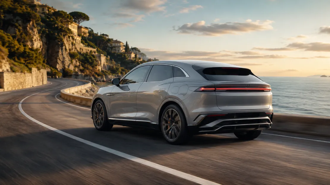 Denza N7 rear three-quarter view showing the premium electric SUV proportions