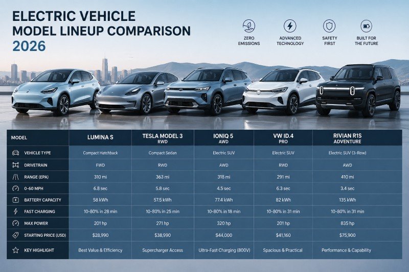 Electric vehicle model lineup comparison 2026