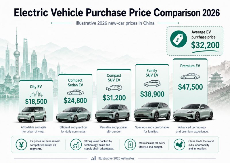 Electric vehicle purchase price comparison 2026 by vehicle class