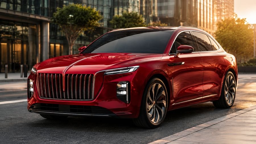 Hongqi EH7 luxury electric saloon on a European street