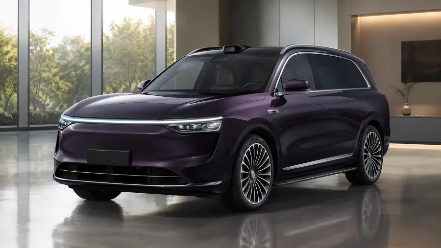 HIMA alliance electric SUV with roof LiDAR running Huawei HarmonyOS Cockpit and Qiankun driving