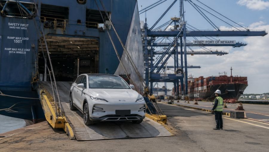 Chinese EV vehicle being cleared at U.S. customs port