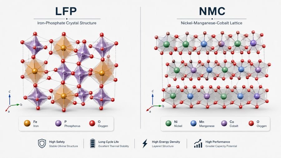 LFP vs NMC battery chemistry comparison illustration