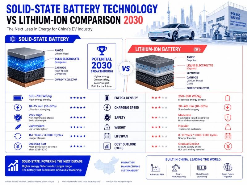 Solid-state battery technology vs lithium-ion comparison 2030 battery evolution