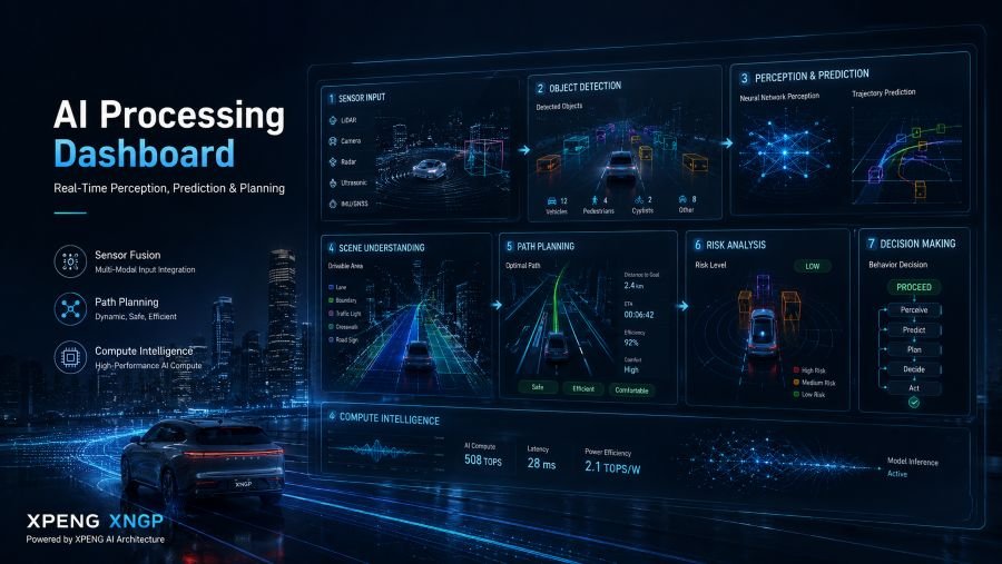 Xpeng XNGP AI processing and decision-making system dashboard