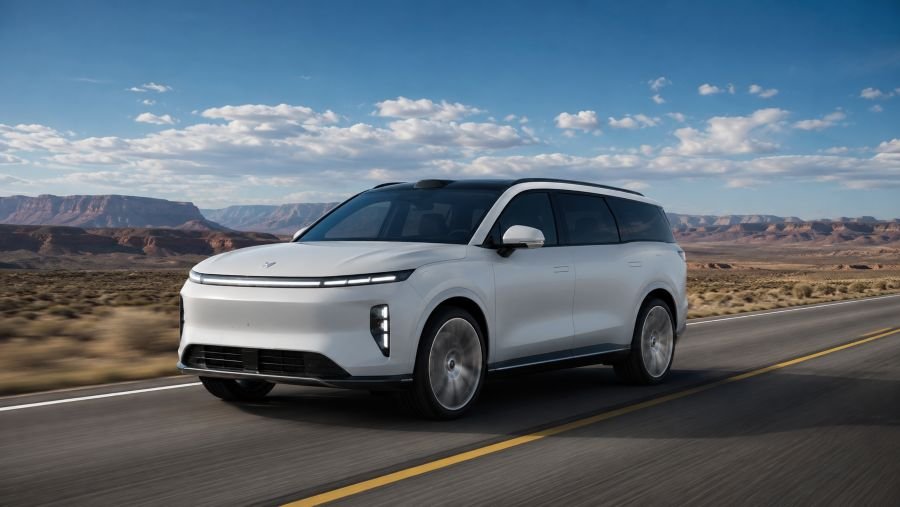 Lucid Gravity three-row electric SUV on an open highway